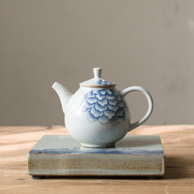 圣山 景德镇粗陶茶壶手绘青花茶壶手工粗陶壶泡茶壶原创功夫茶具