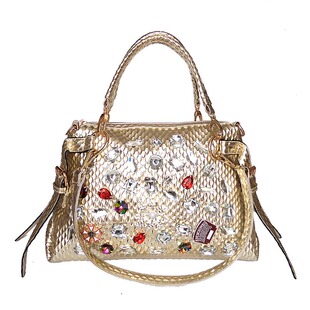 安璐琪正品镶钻水钻女包欧美时尚压纹漆皮休闲手提斜挎带钻包包夏