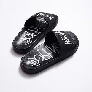 人气stussy黑色权志龙时尚凉鞋休闲沙滩男女情侣拖鞋夏季