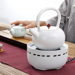 日式手工白泥陶壶白釉汤沸煮水茶壶煮水煮茶器静音无辐射电陶炉