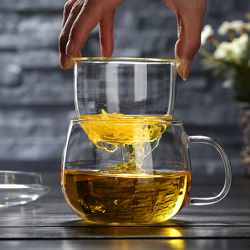 玻璃水杯茶杯耐热带过滤有盖办公室泡花茶杯子茶水分离喝红绿茶杯