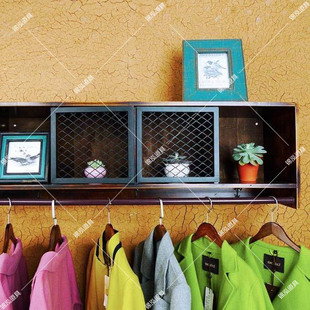侧挂服装架上墙服装店衣架货架展示架实木复古壁挂置物架陈列架