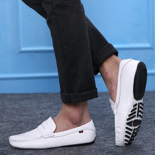 皮鞋男真皮男鞋夏季男士休闲鞋英伦豆豆鞋一脚蹬懒人潮流小白鞋子