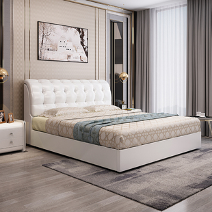 真皮床现代简约主卧婚床1.5米1.8米软体双人床储物床气动床皮艺床