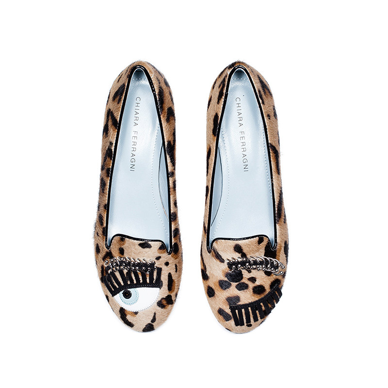 chiara ferragni欧美潮流百搭个性豹纹大眼萌平底浅口低跟女鞋