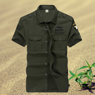 户外军迷衬衫男短袖101空降师夏季纯棉透气耐磨薄款战术军装外套