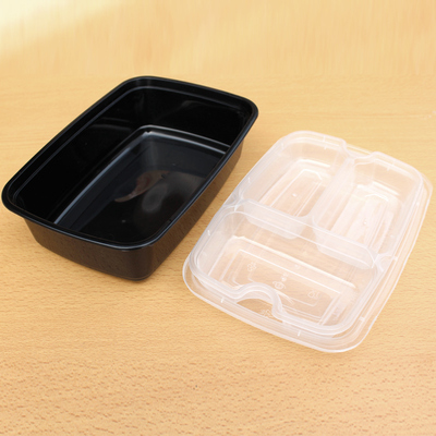 一次性双层饭盒三格内衬快餐盒 黑色高档加厚两层外卖便当套餐盒