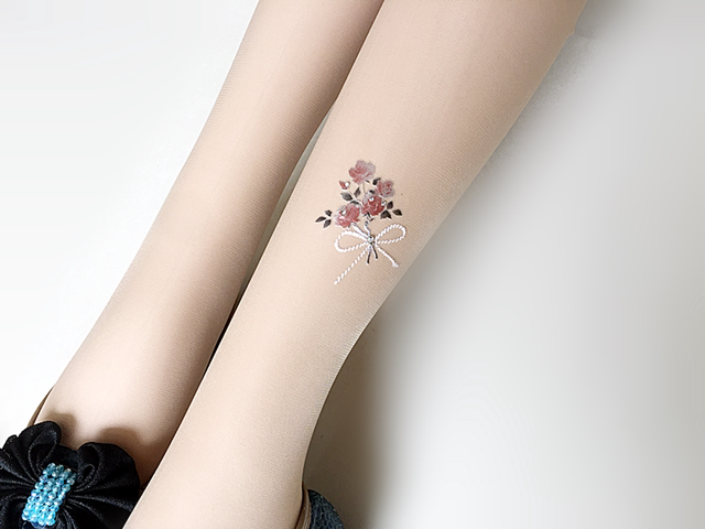 日系假纹身丝袜脚踝小腿蝴蝶图案印花丝袜连裤袜超薄加档肉色袜子