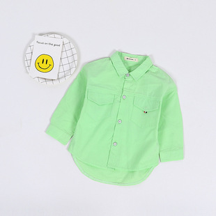 17秋季新品韩版男女童装36岁中小童卡通大嘴鸭长袖衬衫纯棉薄荷绿