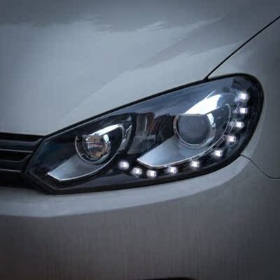 时宇大众高尔夫6汽车大灯总成改装双光透镜氙气灯led泪眼日行灯