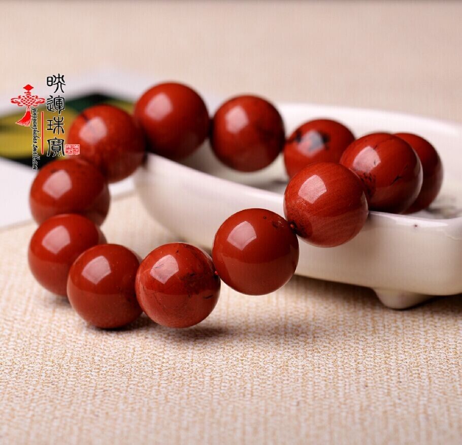 映运珠宝开光石碑红竹石影子石手链 男士大颗粒可结印