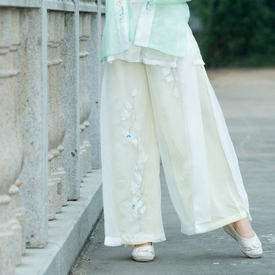 中国风传统汉服汉元素重工大摆宋裤刺绣花叠穿对襟褙子少仙女裤裙