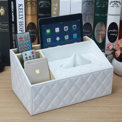 创意高档皮革多功能纸巾盒 欧式办公桌面遥控器收纳盒 餐巾抽纸盒