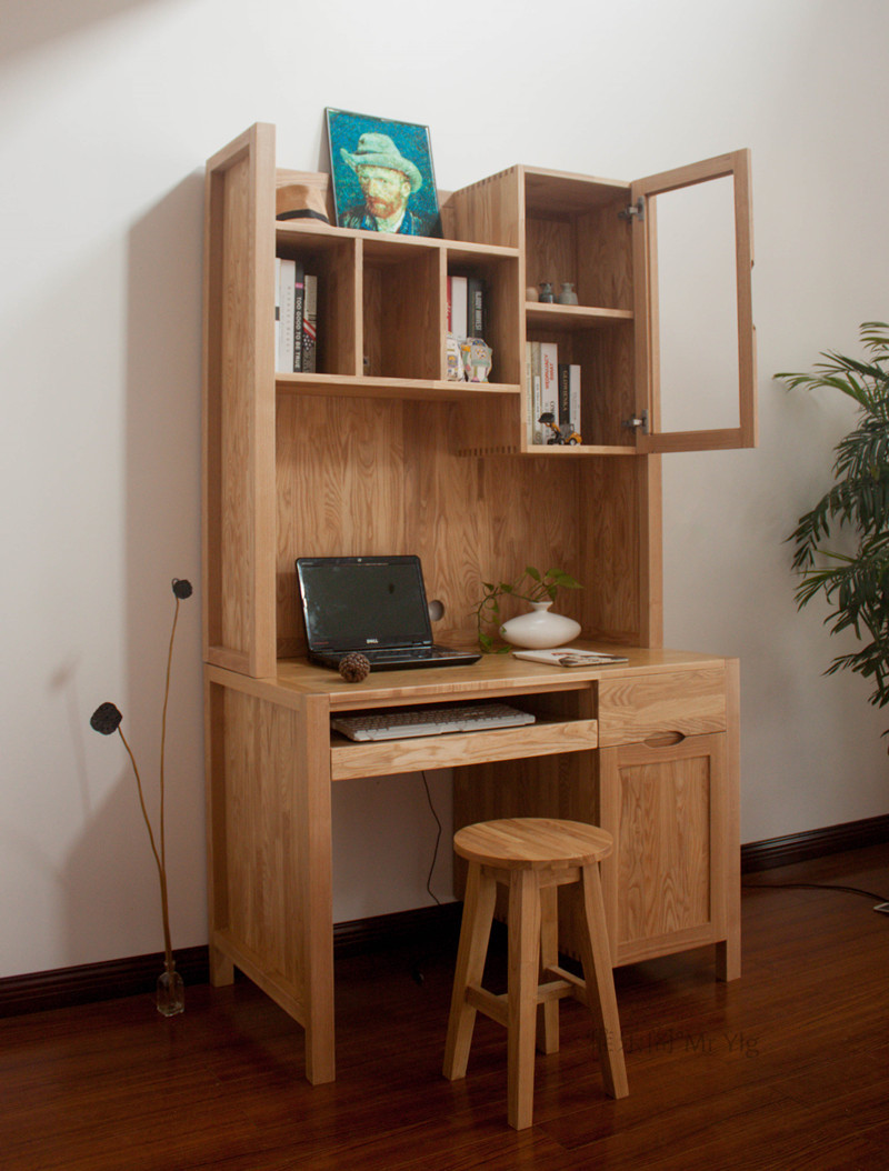 全实木书桌北欧水曲柳组合书架 电脑桌家具书柜写字台办公桌包邮