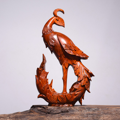 黄花梨木雕凤凰摆件实木质家居客厅玄关装饰品风水招财红木工艺品
