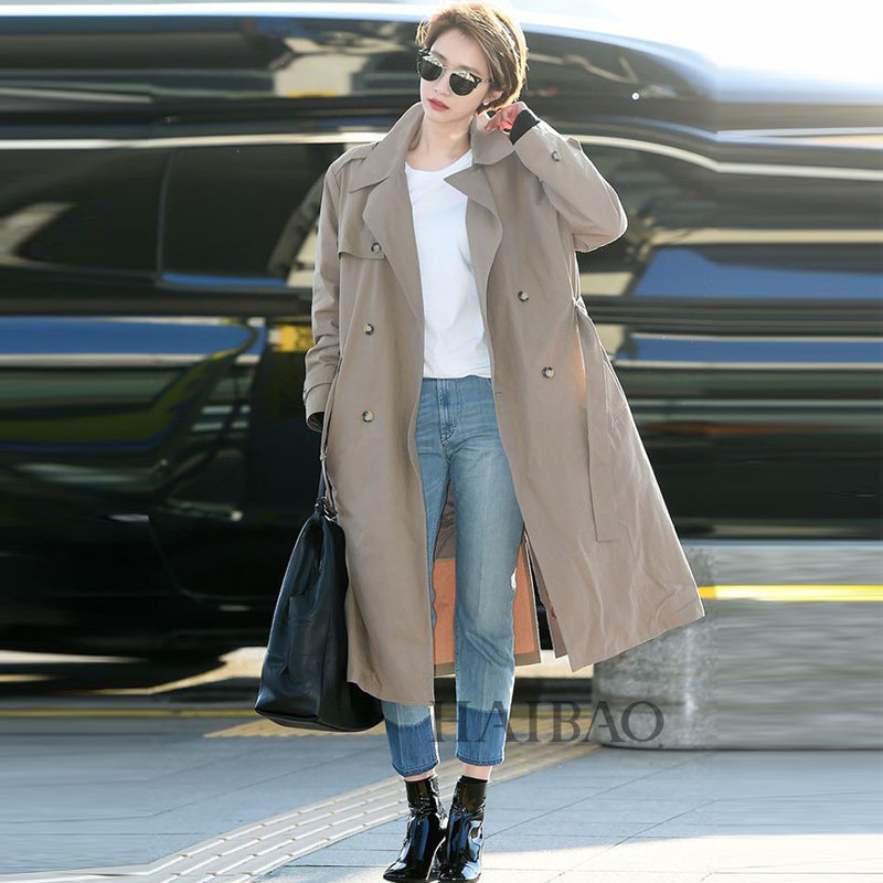 2016春秋新款代购韩国东大门潮流大码宽松长款长袖纯色帅气风衣女