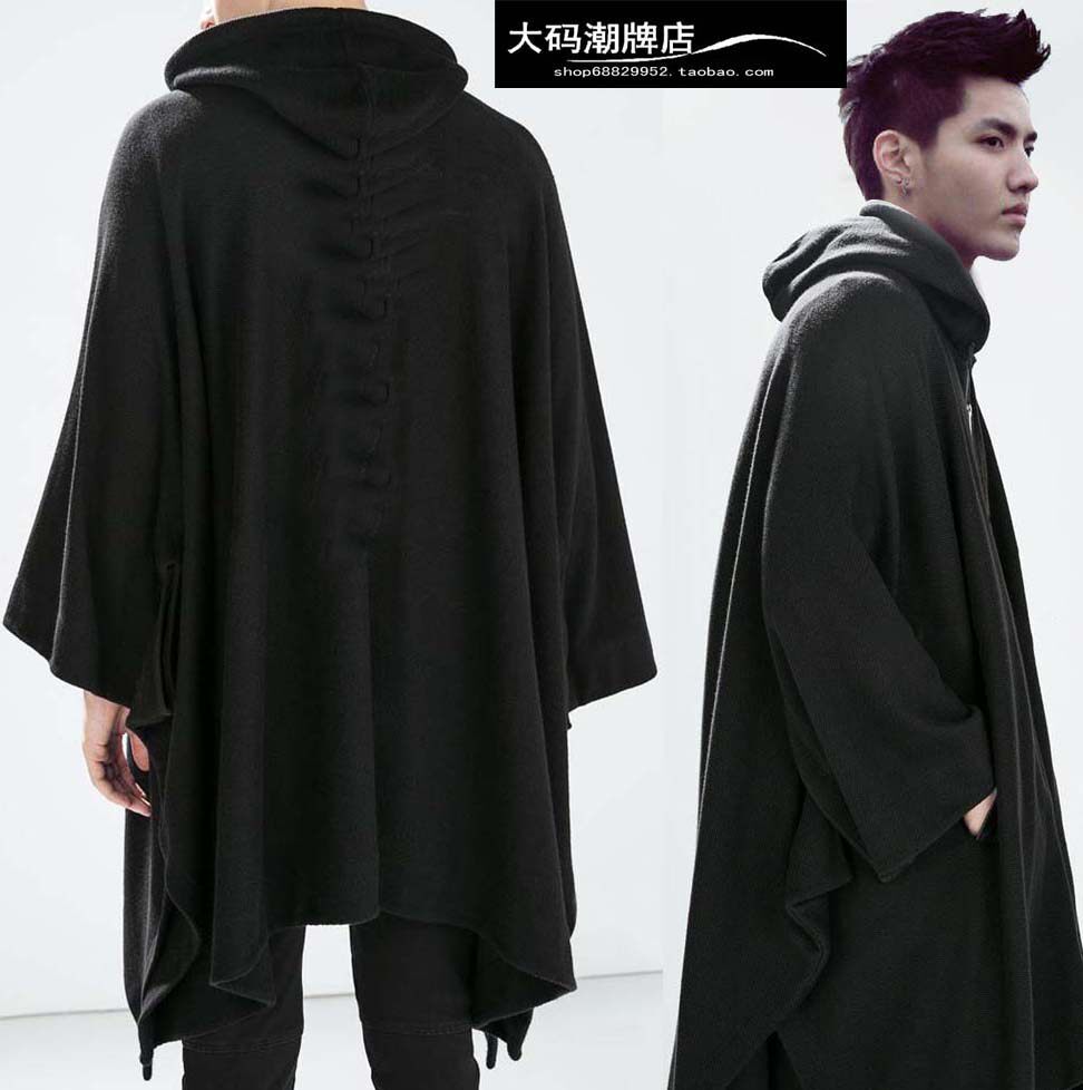 斗篷披肩风衣男士披风宽松大衣卫衣中长款外套男个性开衫蝙蝠衫男