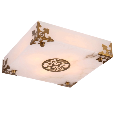 帝皇城云石吸顶灯全铜中式祥云客厅卧室玄关书房正方形仿古灯具