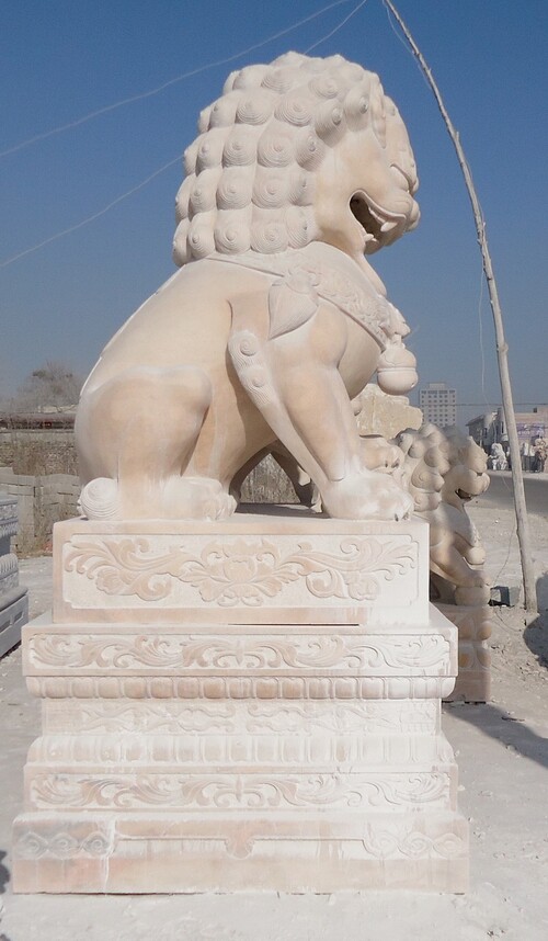 曲阳石雕 晚霞红石狮子 天安门石狮子 汉白玉雕刻石狮子高2.