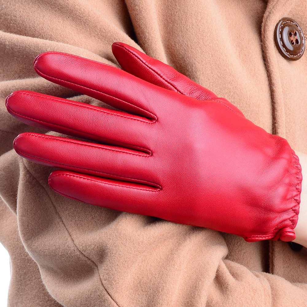罗欧蒂斯 进口羊皮手套 女士秋冬真皮手套时尚短款皮手套骑车薄