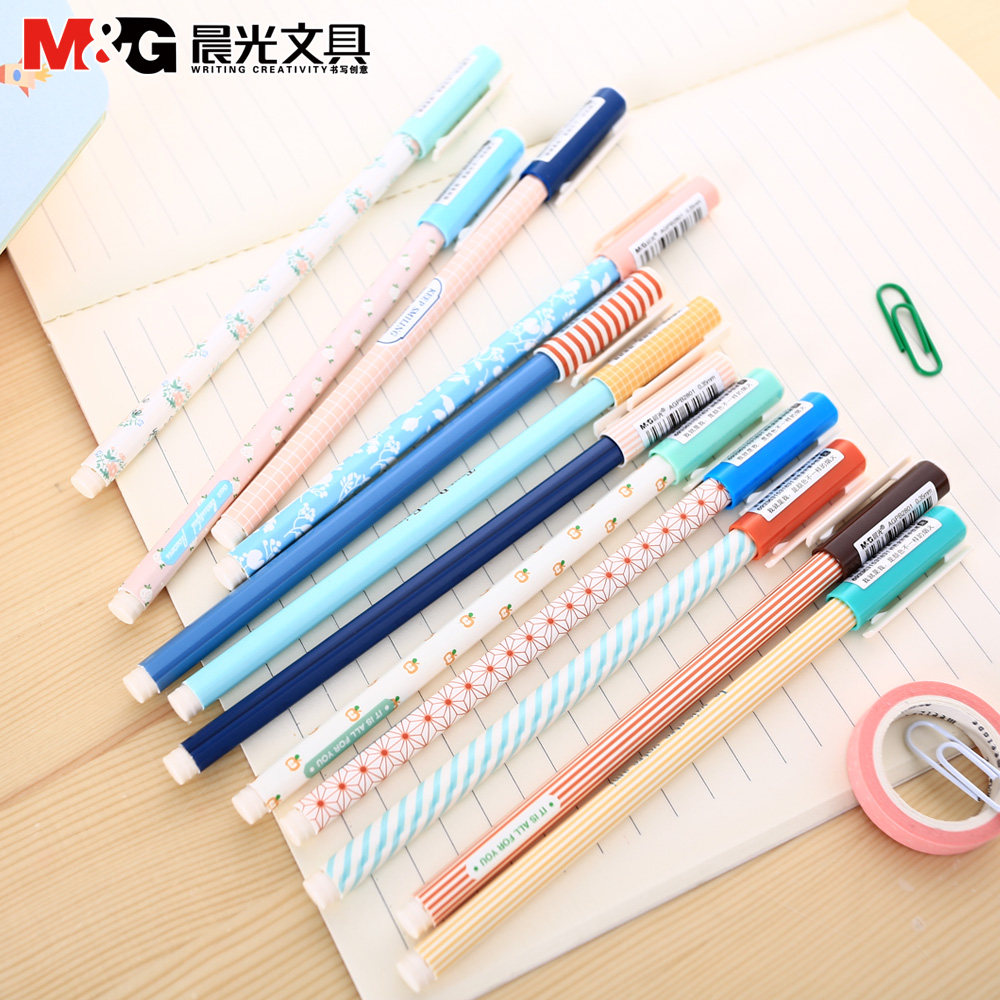 晨光全针管中性笔蓝红黑色0.35小清新学生用文具素纹控水笔 b2801