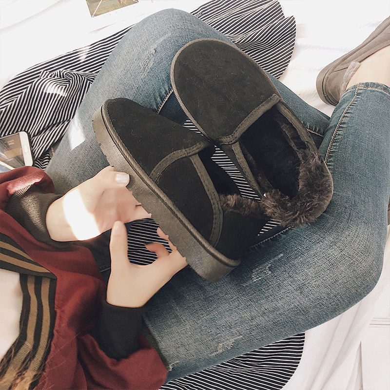 冬季雪地靴女学生面包棉鞋韩版加绒保暖一脚蹬防滑短靴短筒棉靴潮