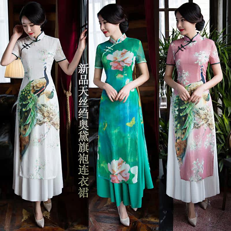 织布鸟旗袍旗舰店官方大码复古旗袍连衣裙中长款少女清新端庄大气