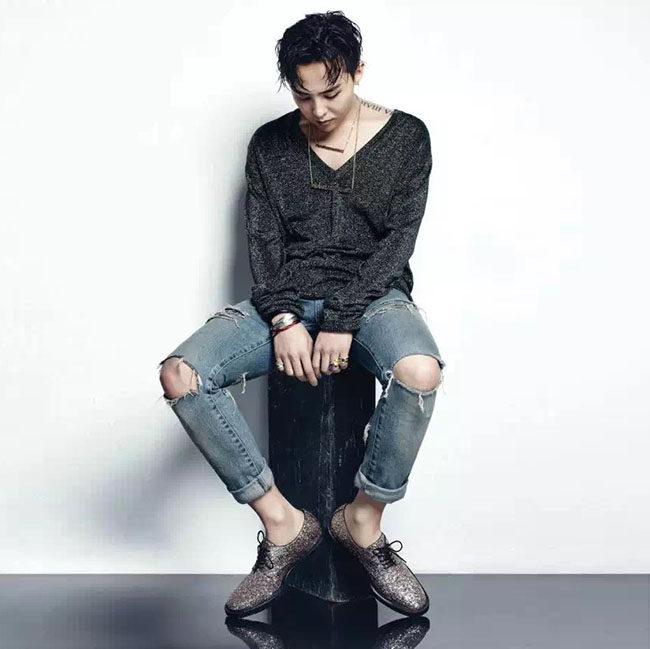 权志龙slp手工膝盖破洞牛仔裤gd同款男士浅蓝修身小直脚紧身长裤