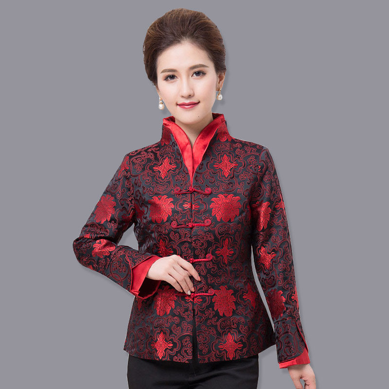 中老年女士长袖上衣 妈妈婆婆结婚唐装礼服外套 喜庆婚宴秋装外套