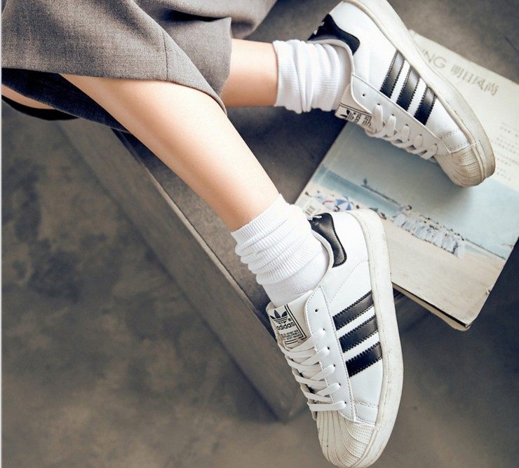 超百搭气质款!精梳棉纯棉女士条纹堆堆袜中筒袜纯色全棉白袜子女