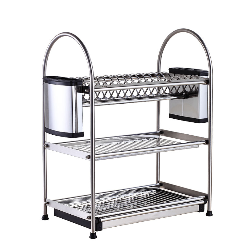艺佳美304不锈钢碗架碟架 厨房双三层沥水架多功能置物架带接水盘