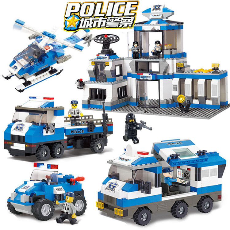 小鲁班积木拼装组装军事城市警察系列男孩汽车兼容乐高益智玩具