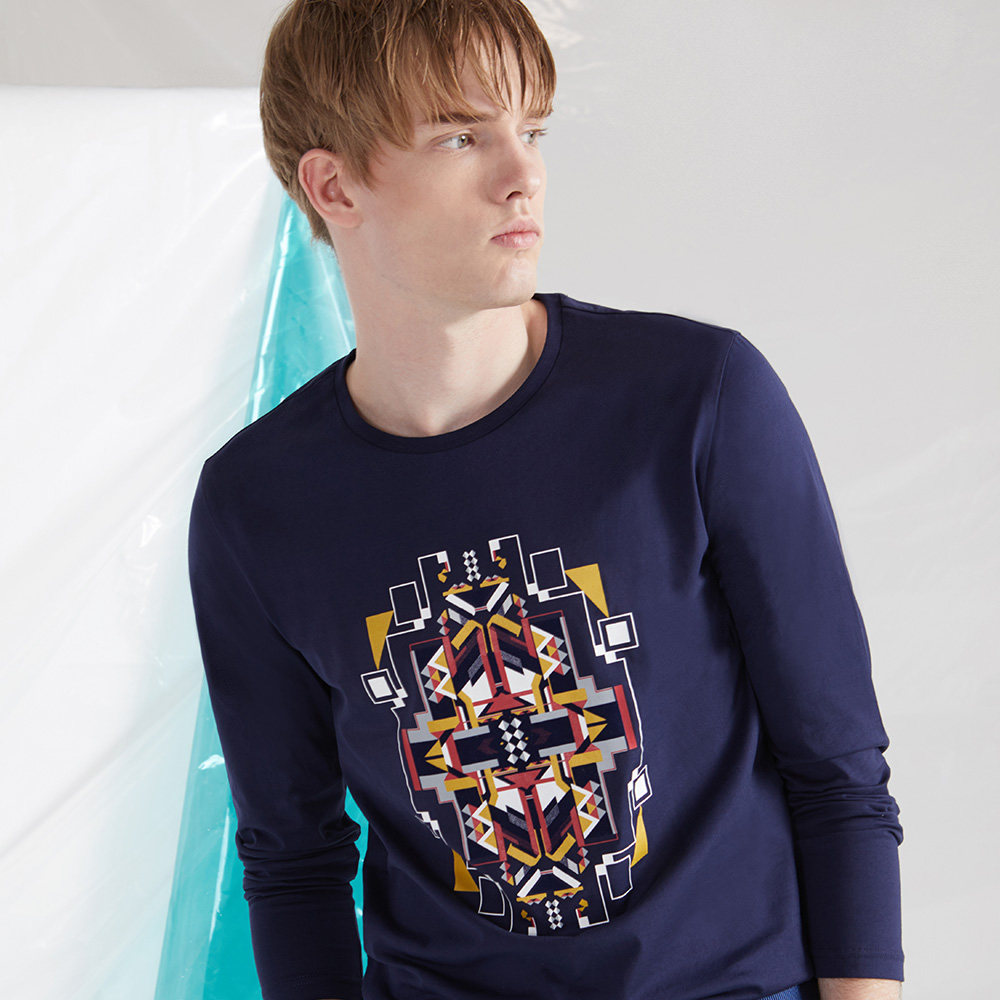 z马克华菲长袖t恤男秋冬款新几何图案t恤上衣716301011009