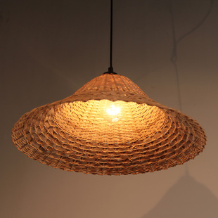 藤艺吊灯餐厅卧室咖啡厅文艺简约东南亚藤编草帽吊灯