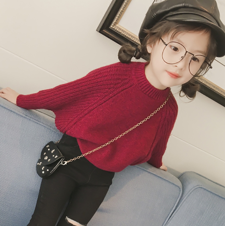 女童秋冬2016新款韩版女宝宝中童小童套头蝙蝠袖打底毛衣针织线衫