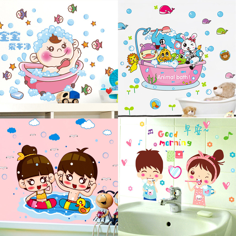 淋浴房移门贴纸瓷砖防水卡通可爱卧室儿童房装饰墙贴画卫生间玻璃