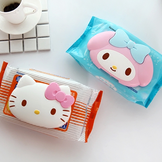 日本麦乐迪hellokitty湿巾盖超强粘贴力锁水湿纸巾盖循环使用便携