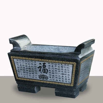 石雕长方形香炉 寺庙复古寺院墓地大香炉石头 拜佛 香炉心经祈福