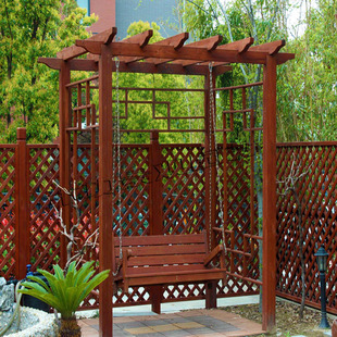 花架 防腐木葡萄架 荡秋千 户外碳化木葡萄架 庭院花架 实木爬藤架