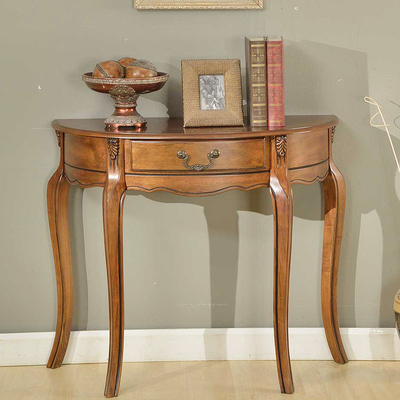 美式玄关柜 实木装饰桌 欧式半圆玄关台 门厅复古家具间厅柜 现货