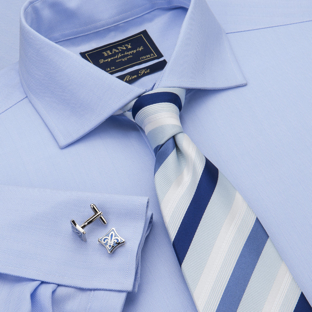 hany汉尼新品男士浅蓝色法式衬衫商务青年修身型正装长袖衬衣