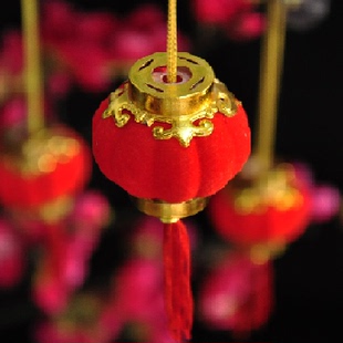 圣诞树 植绒小灯笼新年挂饰批发圣诞树专用灯笼 结婚大红灯笼串 婚庆