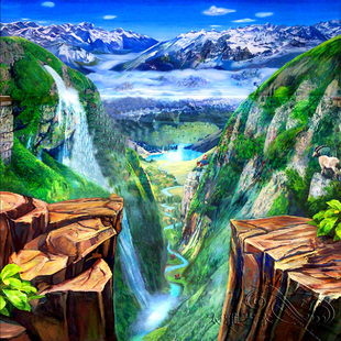 油画布高清喷绘3d画手绘3d立体画3d画展供画背胶3d喷绘画地贴风景