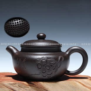 描金紫砂壶纯全手工名家原矿黑朱泥莲蓬西施壶正品特价茶壶茶具