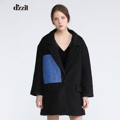 【商场同款】dzzit地素 2015冬装新品 撞色翻领长袖大衣354g246