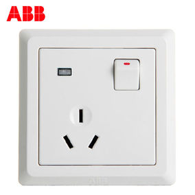 abb開關面板86型家用電源一開五孔帶開關插座二三插德逸雅白ae225