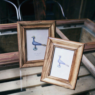 原木 小鸟复古做旧松木相框 实木创意挂框杂货zakka 欧式环保原木画框