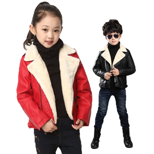 2015冬装新中大男女童羊羔绒加厚机车夹克皮衣儿童保暖外套韩潮