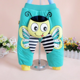 厂家批发秋冬季新品儿童保暖棉裤卡通造型开档童裤外穿甜美可爱