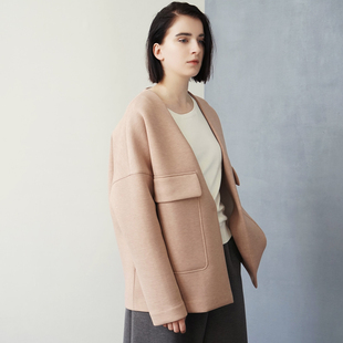 自觉原创设计欧美风简约气质空气层小外套大口袋宽松上衣1212新品